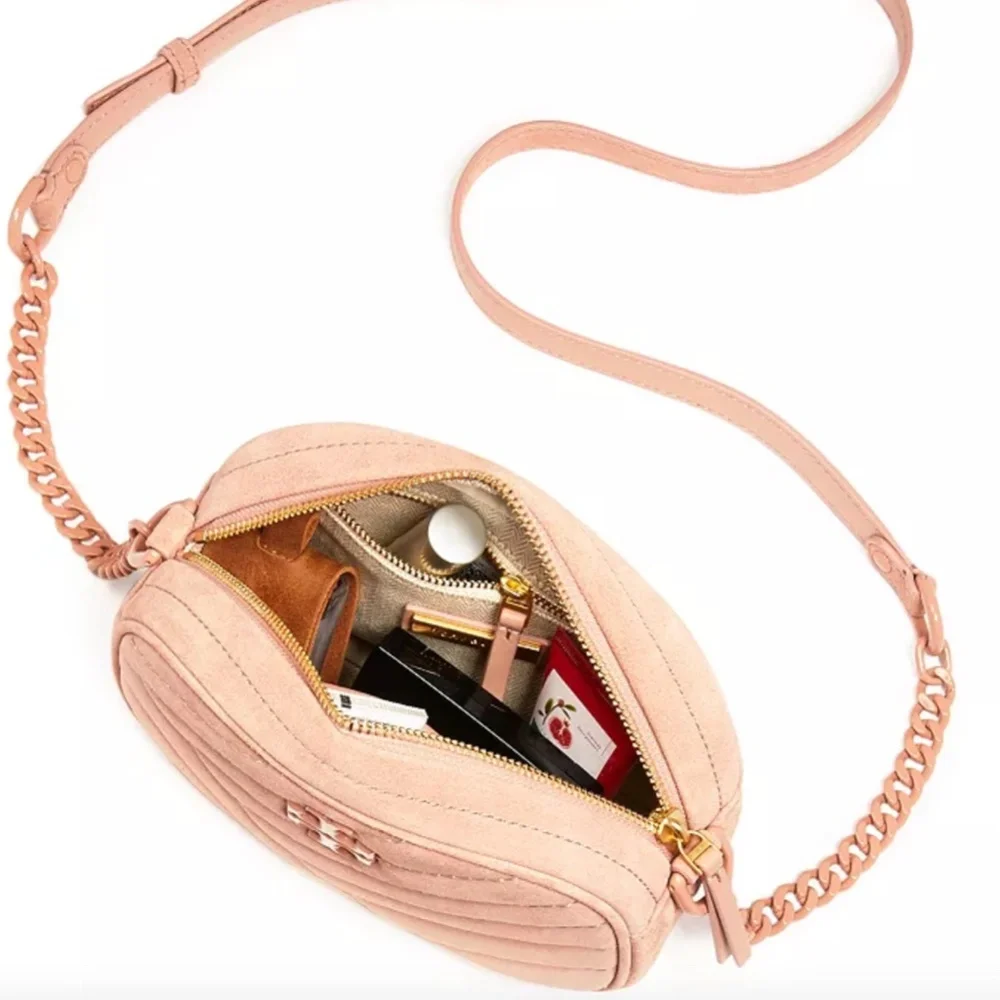 NWT $358 Tory Burch Kira Small Quilted Suede Camera Crossbody